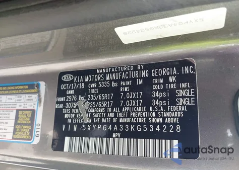 2019 Kia Sorento 2.4L Lx from USA, damaged, VIN 5XYPG4A33KG534228